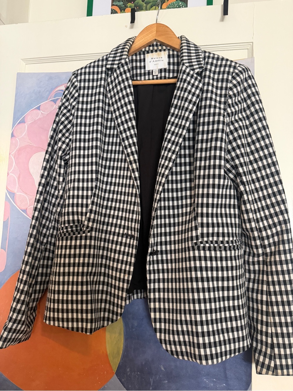 Madewell Black & White Gingham Tailored Blazer